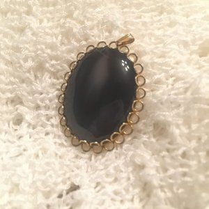 Grey Stone Pendant in Silver Tone